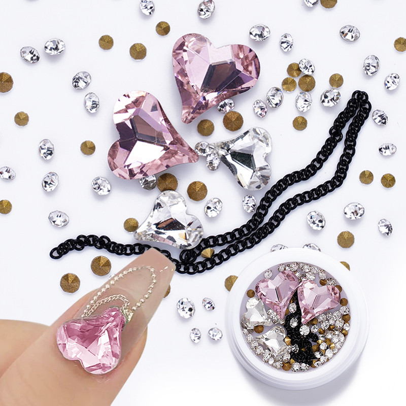 3D ukrasi za nokte u obliku srca Rhinestone Morske školjke Metalni klinovi miješani kristalni kamen Alat za manikuru Dodaci DIY dizajn noktiju