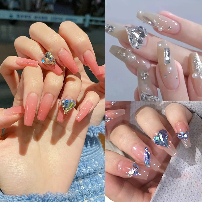 3D ukrasi za nokte u obliku srca Rhinestone Morske školjke Metalni klinovi miješani kristalni kamen Alat za manikuru Dodaci DIY dizajn noktiju