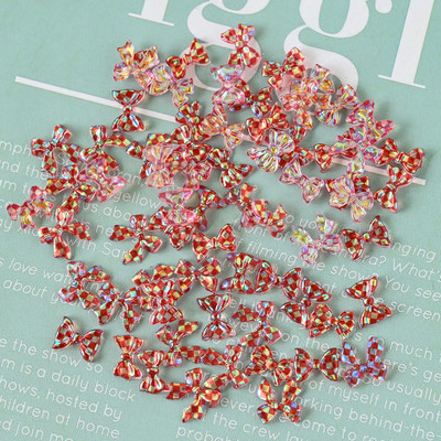 50 komada 3D Aurora šahovnica mašna Nails Art Decoration Smola Vrpca Leptiri Privjesci Nakit Ornament DIY Pribor za manikuru