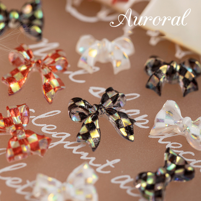 50 komada 3D Aurora šahovnica mašna Nails Art Decoration Smola Vrpca Leptiri Privjesci Nakit Ornament DIY Pribor za manikuru