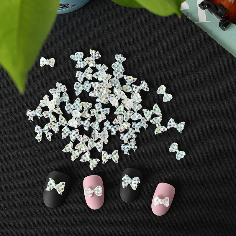 50 komada 3D Aurora šahovnica mašna Nails Art Decoration Smola Vrpca Leptiri Privjesci Nakit Ornament DIY Pribor za manikuru