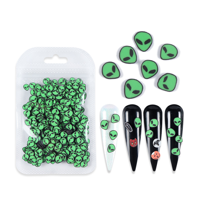 10G Green Alien Nail Art Naljepnice Klizači Uskrsni ukrasi Kriške Meka polimerska glina DIY 3D Nail Charm pribor za manikuru Savjeti