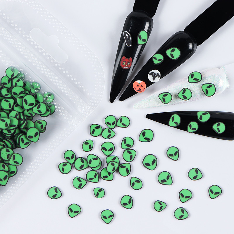 10G Green Alien Nail Art Naljepnice Klizači Uskrsni ukrasi Kriške Meka polimerska glina DIY 3D Nail Charm pribor za manikuru Savjeti