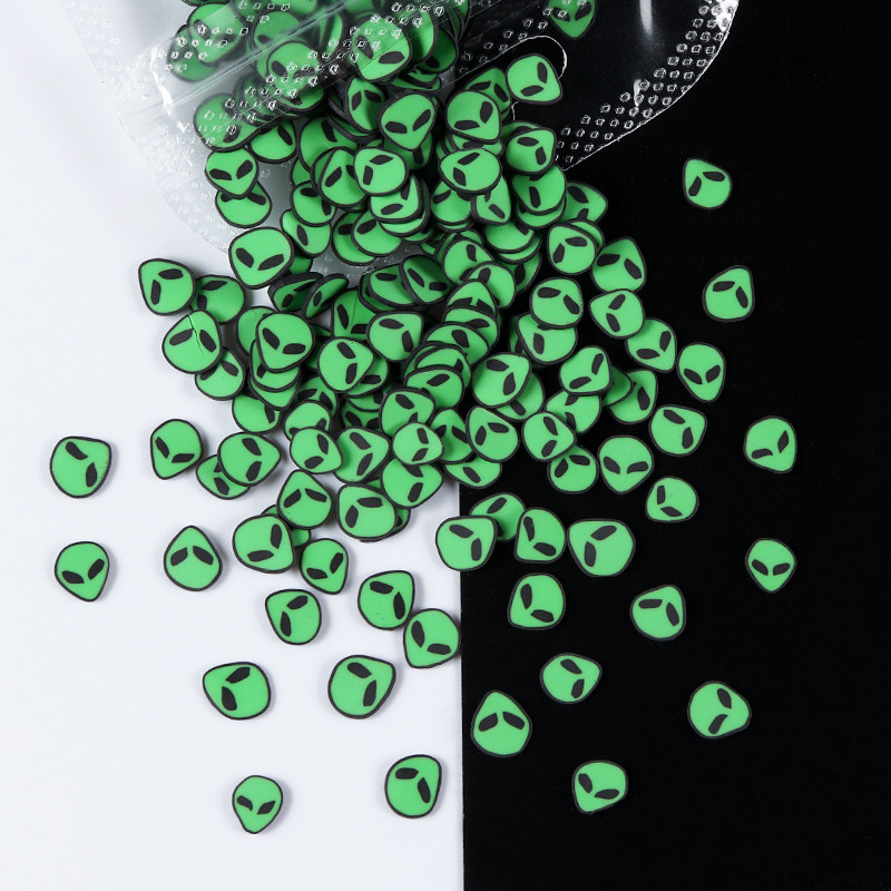 10G Green Alien Nail Art Naljepnice Klizači Uskrsni ukrasi Kriške Meka polimerska glina DIY 3D Nail Charm pribor za manikuru Savjeti