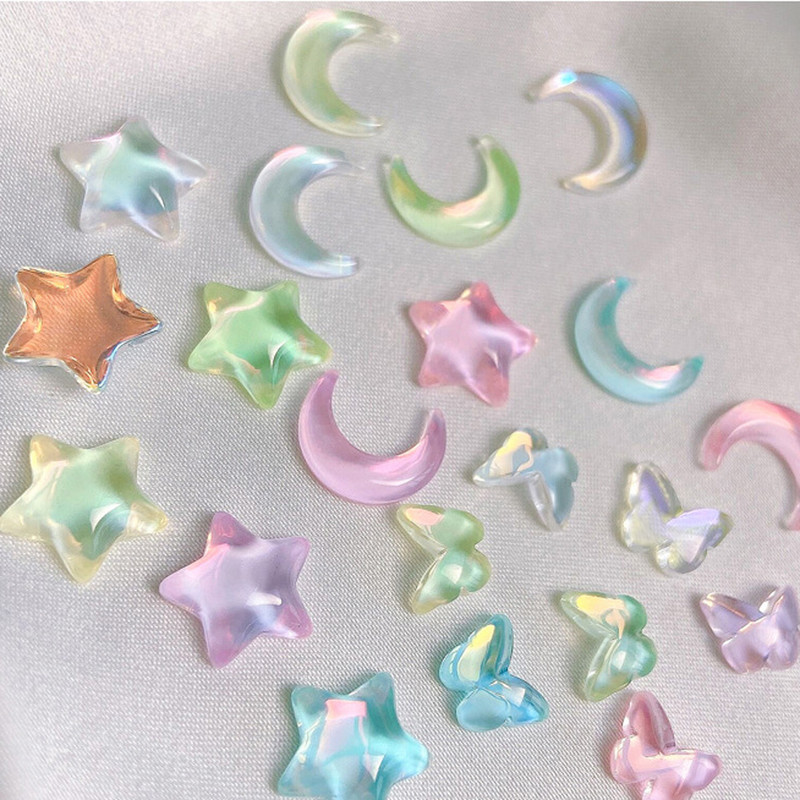 20pcs 2023 New Butterflies Star Naill Rhinestones 3D Aurora Ice Transparent Moon Heart Press na noktima DIY Kawaii dijelovi za nokte