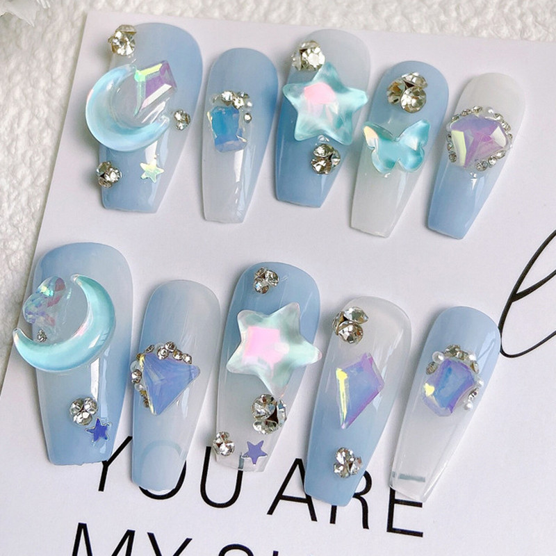 20pcs 2023 New Butterflies Star Naill Rhinestones 3D Aurora Ice Transparent Moon Heart Press na noktima DIY Kawaii dijelovi za nokte