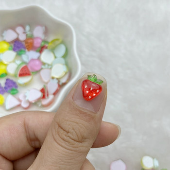 50 бр. 3D лъскави и сладки изкуствени плодове за ноктопластика от смола Смесен цвят цвете за ноктопластика с форма на цвете Консумативи за ноктопластика