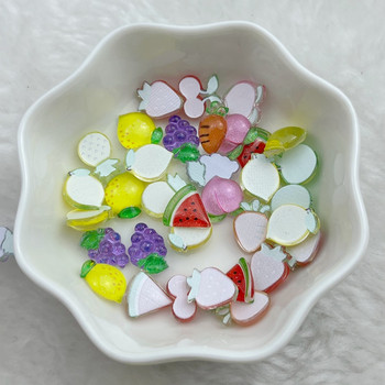 50 τμχ Τρισδιάστατα γυαλιστερά και χαριτωμένα τεχνητά φρούτα ρητίνη νυχιών μεικτό χρώμα Flower Nail Art Charm Flower Shape Nail Art