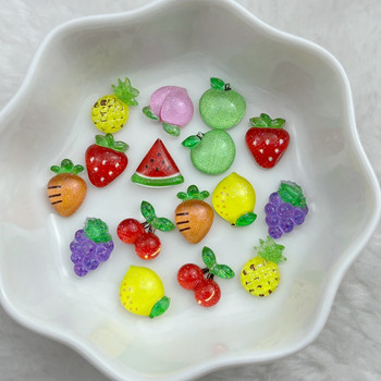 50 τμχ Τρισδιάστατα γυαλιστερά και χαριτωμένα τεχνητά φρούτα ρητίνη νυχιών μεικτό χρώμα Flower Nail Art Charm Flower Shape Nail Art