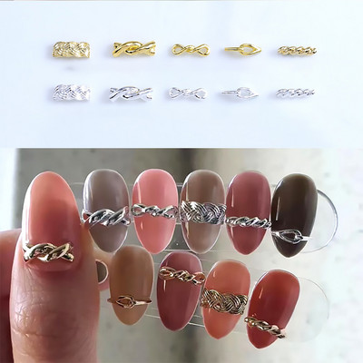 20 бр. Японски 3D Twist Alloy Nail Art Charms Златни, сребърни блясък Аксесоари от шпилки от сплав Въже Колан Възли Декорация на части за нокти