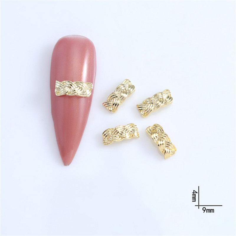 20 komada Japanski 3D Twist Aluminijski Nail Art privjesci Zlatni Srebrni svjetlucavi Legirani klinovi Dodaci Uže Pojas Čvorovi Dijelovi za nokte Dekoracija