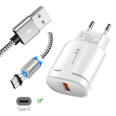 Samsung Galaxy S9 A30 A70 M30s Huawei P30 Pro P20 lite Honor view 10 20 Magnetinis įkroviklio laidas QC3.0 USB greito įkrovimo laidas