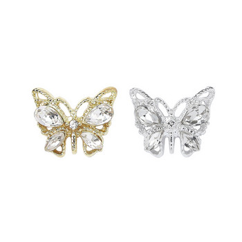 10 бр. 3D талисмани за нокти от сплав Скъпоценни камъни Злато, сребро, дизайн на пеперуди, луксозни метални диаманти, кристали, бляскави декори за изкуство за нокти
