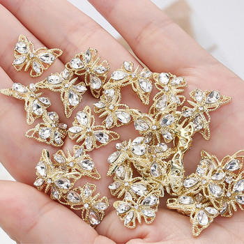 10 τμχ 3D Alloy Nail Charms Πολύτιμοι λίθοι Χρυσό Ασημί Σχέδιο Πεταλούδα Πολυτελή Μεταλλικά Διαμάντια Στρας Glitter Διακοσμητικά νυχιών