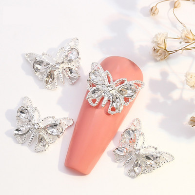 10 tk 3D sulamist küünevõlusid kalliskivid, hõbedane liblikas disain luksuslikud metallist teemandid, kivid, sädelevad küünekaunistused
