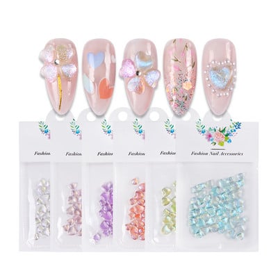 50 buc/sac Clear 3D Love Nail Art Charm Jelly Rășină Strasuri cu sclipici cu fund plat pentru piese de decorare pentru manichiura de Valentine`s DIY