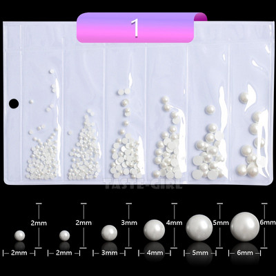 6 rešetki/pakiranje Miks veličina Oblici Bijeli AB Okrugli kvadratni biseri Nakit za nokte Ukrasi od dragulja Dizajn manikure DIY