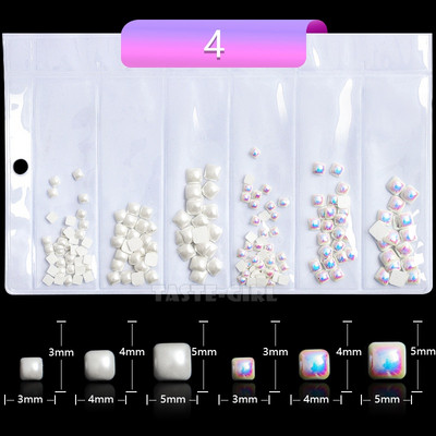 6 rešetki/pakiranje Miks veličina Oblici Bijeli AB Okrugli kvadratni biseri Nakit za nokte Ukrasi od dragulja Dizajn manikure DIY