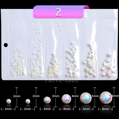 6 rešetki/pakiranje Miks veličina Oblici Bijeli AB Okrugli kvadratni biseri Nakit za nokte Ukrasi od dragulja Dizajn manikure DIY