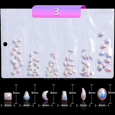6 rešetki/pakiranje Miks veličina Oblici Bijeli AB Okrugli kvadratni biseri Nakit za nokte Ukrasi od dragulja Dizajn manikure DIY