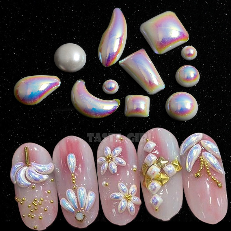 6 rešetki/pakiranje Miks veličina Oblici Bijeli AB Okrugli kvadratni biseri Nakit za nokte Ukrasi od dragulja Dizajn manikure DIY