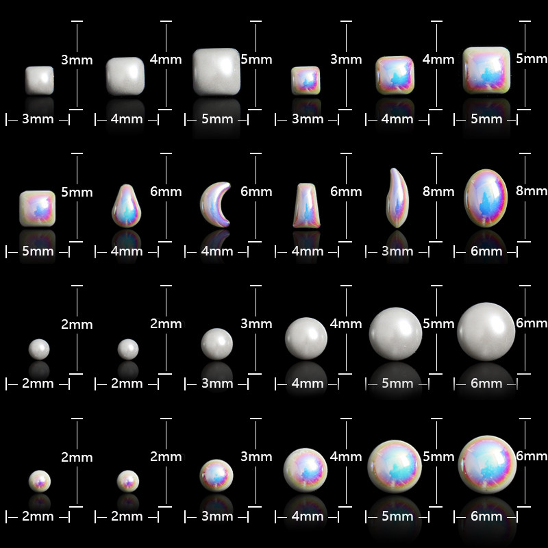 6 rešetki/pakiranje Miks veličina Oblici Bijeli AB Okrugli kvadratni biseri Nakit za nokte Ukrasi od dragulja Dizajn manikure DIY