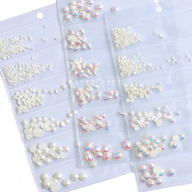 6 rešetki/pakiranje Miks veličina Oblici Bijeli AB Okrugli kvadratni biseri Nakit za nokte Ukrasi od dragulja Dizajn manikure DIY