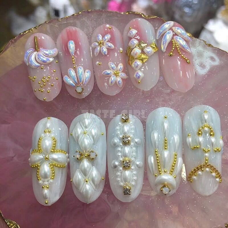 6 rešetki/pakiranje Miks veličina Oblici Bijeli AB Okrugli kvadratni biseri Nakit za nokte Ukrasi od dragulja Dizajn manikure DIY