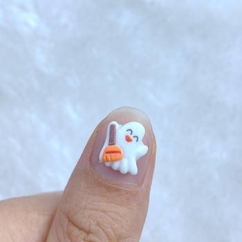 30 бр. 3D смола за нокти Сладък Хелоуин Бял призрак Части за нокти Аксесоари Kawaii Направи си сам декорация за нокти