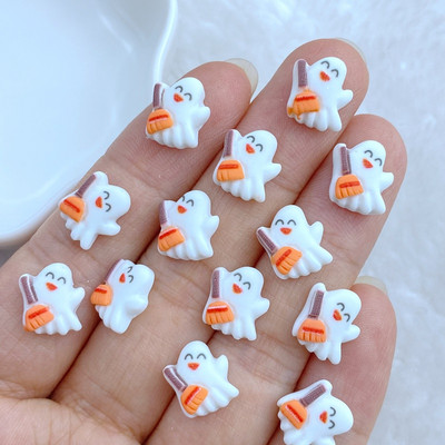 30 de bucăți 3D rășină unghii drăguț Halloween fantomă albă piese de unghii accesorii Kawaii DIY decorare pentru unghii