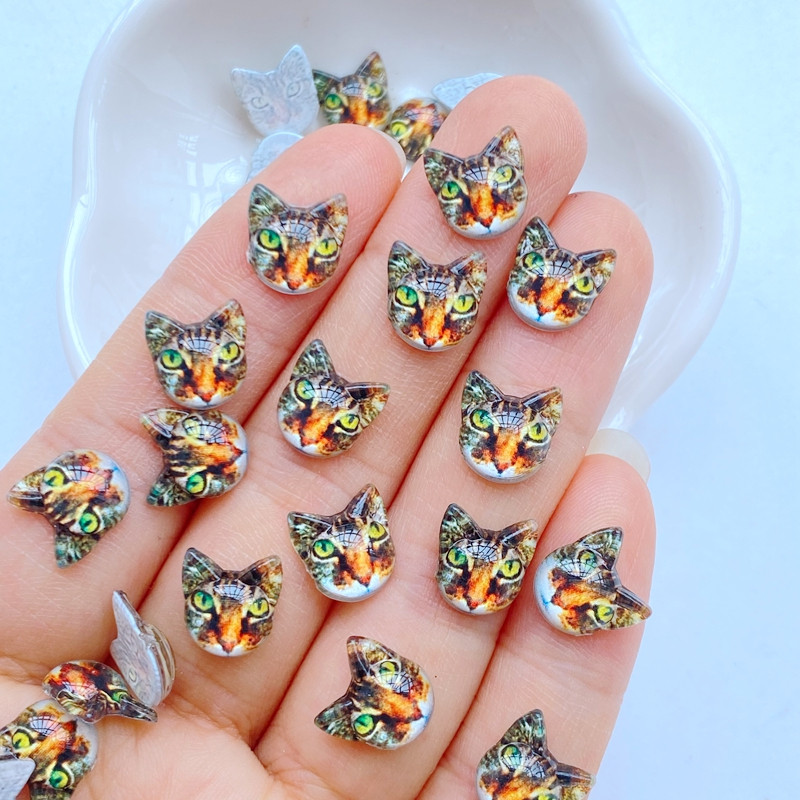 50 vnt. 3D dervos nagų mielas animacinis animacinis filmas gyvūno katės galvutės serijos nagų dalių priedai Kawaii „pasidaryk pats“ nagų dailės dekoravimas