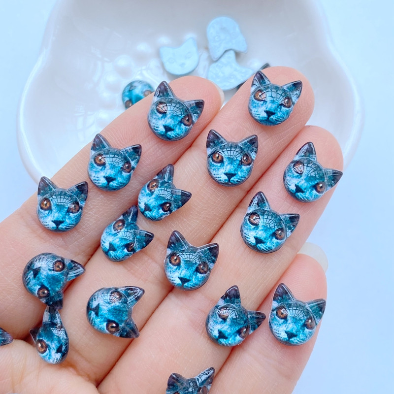 50 vnt. 3D dervos nagų mielas animacinis animacinis filmas gyvūno katės galvutės serijos nagų dalių priedai Kawaii „pasidaryk pats“ nagų dailės dekoravimas