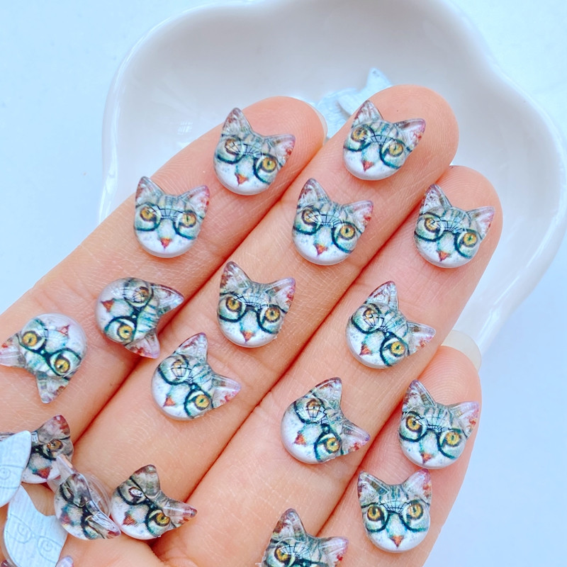 50 vnt. 3D dervos nagų mielas animacinis animacinis filmas gyvūno katės galvutės serijos nagų dalių priedai Kawaii „pasidaryk pats“ nagų dailės dekoravimas