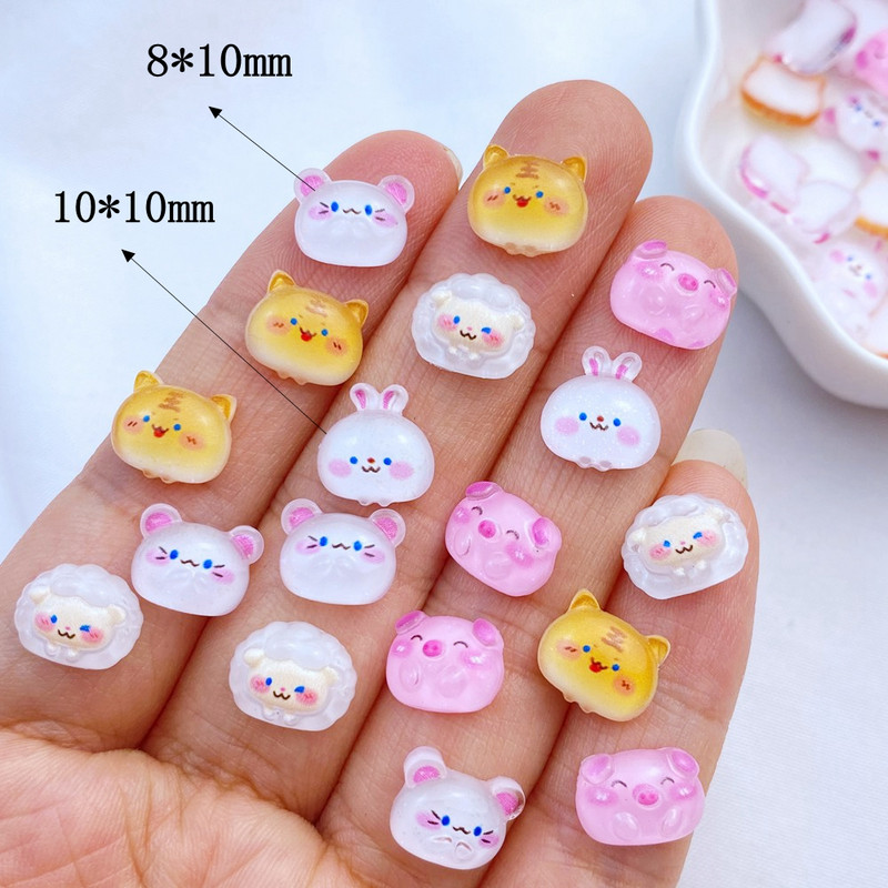 50 de bucăți 3D drăguț mini pisică de desene animate, iepure, serie tigru nail art rășină nail art bijuterii în formă de floare consumabile pentru arta unghiilor