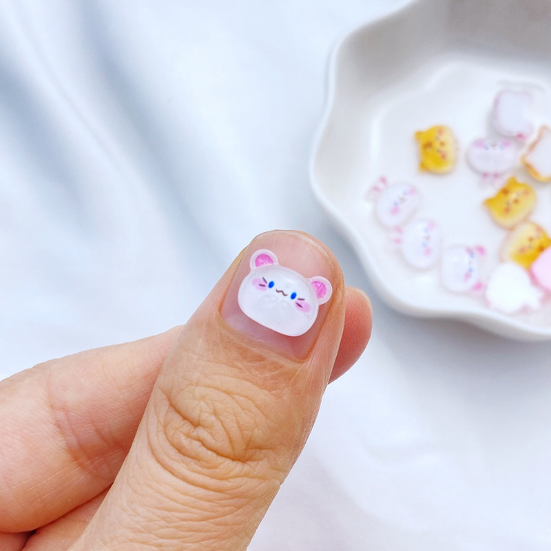 50 de bucăți 3D drăguț mini pisică de desene animate, iepure, serie tigru nail art rășină nail art bijuterii în formă de floare consumabile pentru arta unghiilor