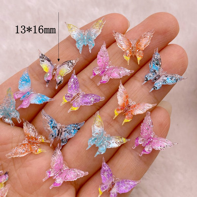 40vnt Mieli dervos mini 3D blizgūs spalvingi drugeliai nagų krištoliniai brangakmeniai Blizgučiai nagų dailė Papuošalai Manikiūras Nagų dailės dekoracijos