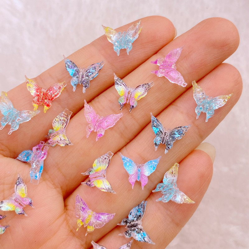 40vnt Mieli dervos mini 3D blizgūs spalvingi drugeliai nagų krištoliniai brangakmeniai Blizgučiai nagų dailė Papuošalai Manikiūras Nagų dailės dekoracijos