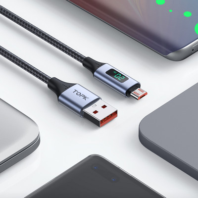 Γρήγορος φορτιστής USB διεπαφής Android QC 3.0 με οθόνη LED τάσης ρεύματος για Xiaomi Huawei Samsung Φόρτιση καλωδίου φόρτισης τηλεφώνου