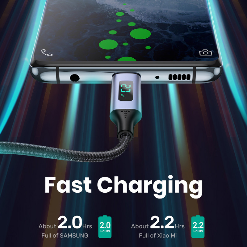 Încărcător rapid cu interfață USB Android QC 3.0 cu afișaj curent de tensiune LED pentru încărcare cablu de încărcare a telefonului Xiaomi Huawei Samsung