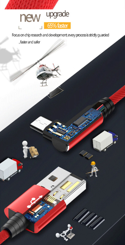 1m 2m 3m 90 kampų USB C tipo C kabelio įkroviklio laidas, skirtas Samsung Huawei Xiaomi USB-C USBC Type-C ilgas greito įkrovimo duomenų laidas