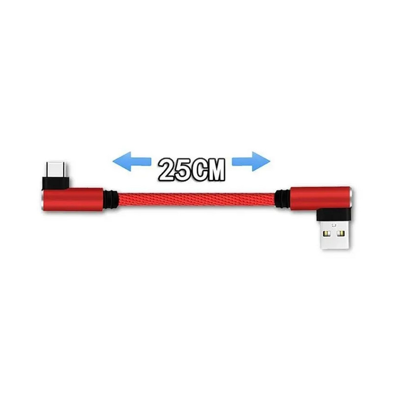 USB į C trumpas įkrovimo kabelis alkūnė 25 cm 90 laipsnių USB C mikro USB laidas 2A greitas įkrovimas