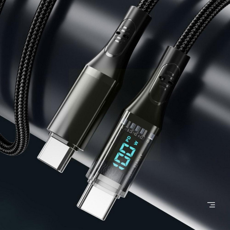 USB C į USB Type C laidas 66W LED skaitmeninis ekranas telefono įkrovimo laidas, skirtas Samsung Huawei USB C tipo duomenų kabelio laidas U0E3