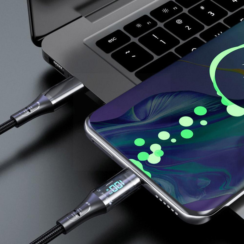 USB C į USB Type C laidas 66W LED skaitmeninis ekranas telefono įkrovimo laidas, skirtas Samsung Huawei USB C tipo duomenų kabelio laidas U0E3