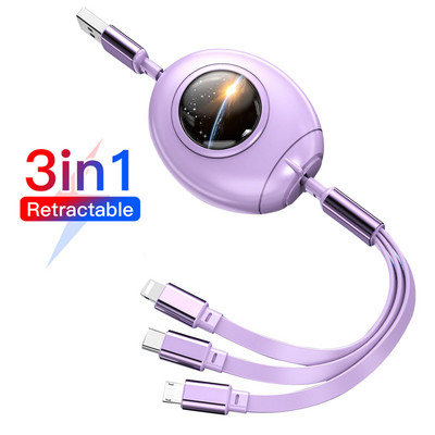 3in1 USB Cable for iPhone 14 13 12 Pro Max Micro USB Type C Cable 3 in 1 5A Retractable USB C Charging Cable For Samsung S20 S9