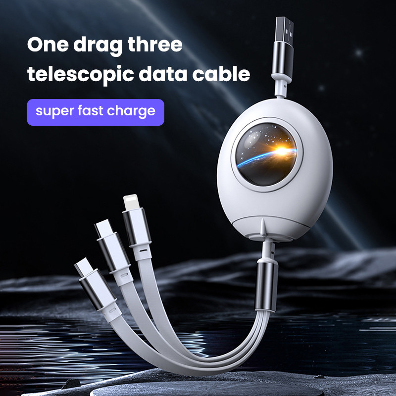 3in1 USB laidas, skirtas iPhone 14 13 12 Pro Max Micro USB Type C kabelis 3 in 1 5A ištraukiamas USB C įkrovimo laidas, skirtas Samsung S20 S9