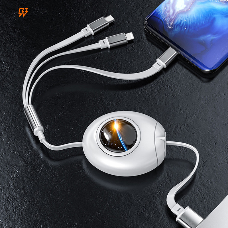 3in1 USB laidas, skirtas iPhone 14 13 12 Pro Max Micro USB Type C kabelis 3 in 1 5A ištraukiamas USB C įkrovimo laidas, skirtas Samsung S20 S9