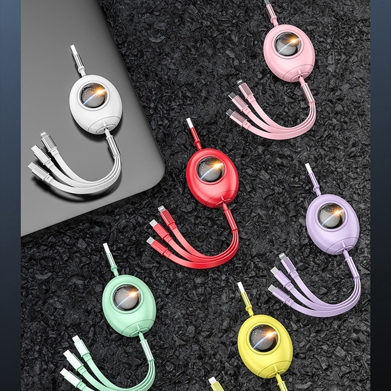 3in1 USB laidas, skirtas iPhone 14 13 12 Pro Max Micro USB Type C kabelis 3 in 1 5A ištraukiamas USB C įkrovimo laidas, skirtas Samsung S20 S9