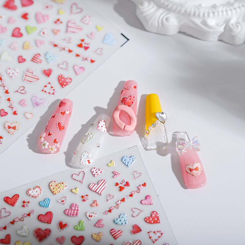 1 bucată 5D autocolant pentru arta unghiilor în relief autocolant autocolant pentru unghii Autocolante cu mai multe modele inimă pentru unghii Sfaturi din folie pentru manichiură
