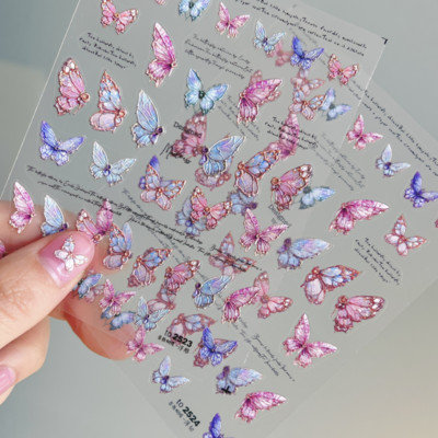 Αυτοκόλλητα αυτοκόλλητα νυχιών 1 φύλλου ποιότητας 5D αυτοκόλλητα νυχιών ροζ μπλε ανάγλυφο με εικόνα πεταλούδας Αυτοκόλλητα αυτοκόλλητα αυτοκόλλητα αυτοκόλλητα για συμβουλές μανικιούρ