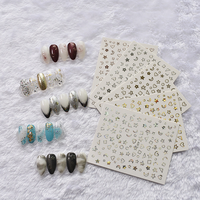 Autocolant holografic argintiu/aur/aur roz pentru unghii Autocolant adeziv 3D pentru unghii acrilice Vârf de manichiură Decorarea unghiilor pentru femei